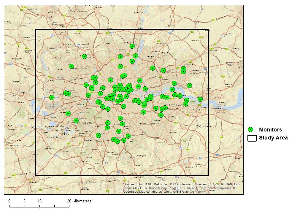 Figure 5 Location of monitors within the Greater London domain, used for airtext evaluation Evaluation 1. How did you select the stations used for evaluation?