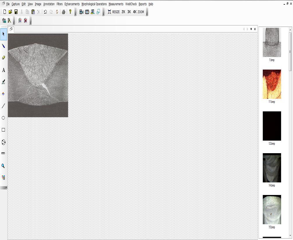 It is a single screen Windows based system. The Weld Check software can handle both gray monochrome (8 bit) and color (24 bit) images.
