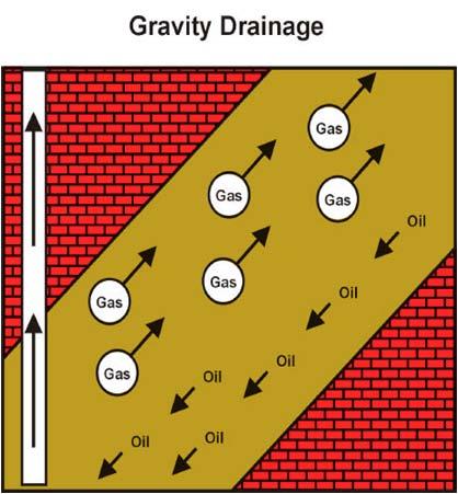 Gravity Drainage The density differences between oil and gas and water result in their natural segregation in the reservoir.