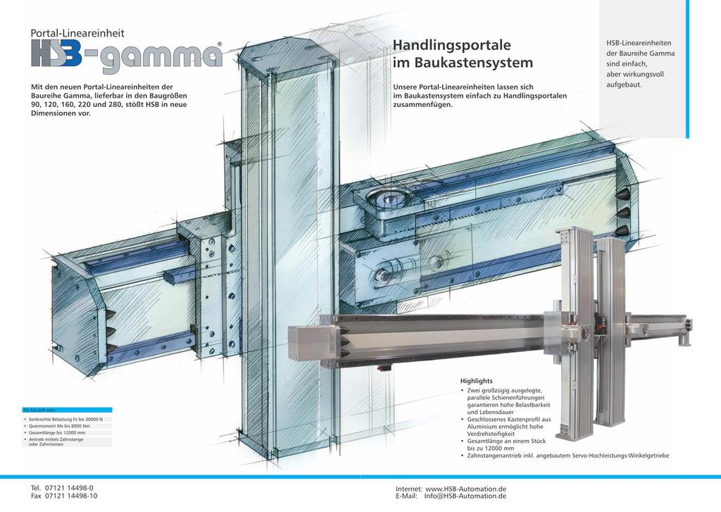 Portal Linear Drive HSB is advancing into new dimensions with the new portal linear drives of the Gamma model series, which can be supplied in unit sizes 90, 120, 160, 220 and 280.