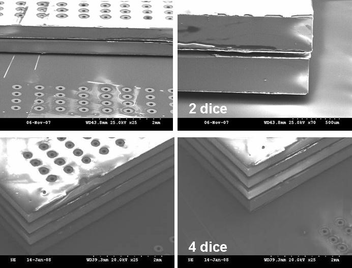 Figure 15: SEM images of 2-chip and 4-chip 3D stacks. B.