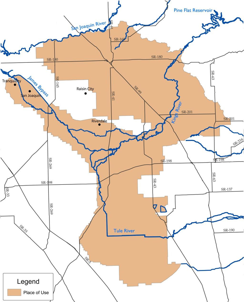 Figure 3 Kings River Place of Use Map The reliance on groundwater to meet demands is causing the slow depletion of groundwater storage.