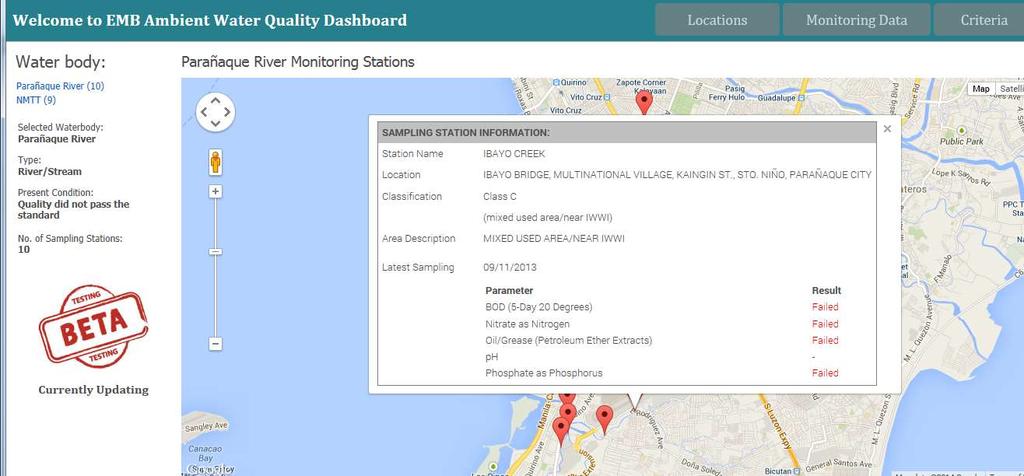 Water Quality EMB have opened up access to some WQ data on the Open Data Initiative all of