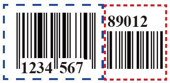 In the examples below, the part surrounded by blue dotted line is an EAN-8 barcode while the part circled by red dotted line is add-on code.