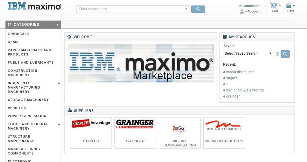 smartoci Marketplace Landing Page User is automatically logged into the smartoci Marketplace From Maximo, a user opens Vroozi s