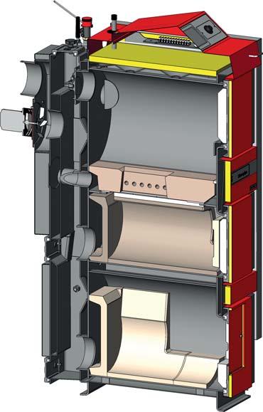 The flue gas exhausting is solved through one outlet branch so that only one flue-gas chimney is sufficient.