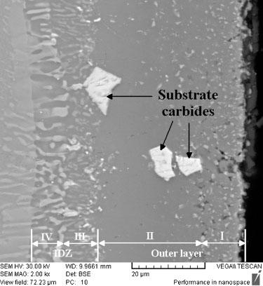 The presence of these carbides may affect mechanical properties of the coating.