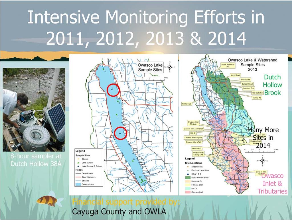 A multiyear investigation started in 2011 to (1) pinpoint sources of phosphorus, focusing on Dutch Hollow Brook and Owasco Inlet, and (2)
