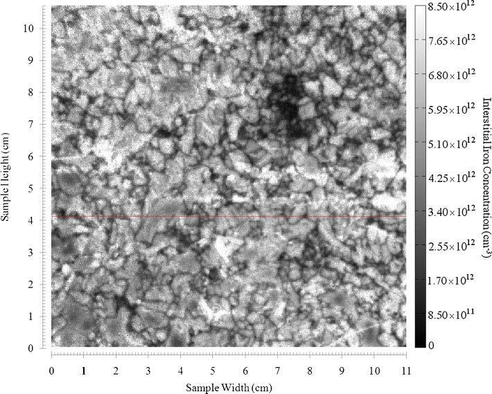 Fe images on mc-si Wafer from near very bottom of ingot Moderate [Fe i ] (10 12 cm -3 ) Small grains Fewer