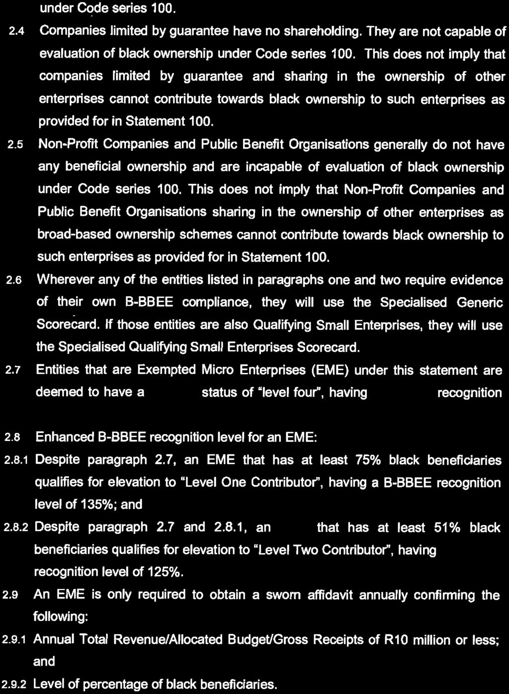 20 No. 39726 GOVERNMENT GAZETTE, 24 FEBRUARY 2016 under Code series 100. 2.4 Companies limited by guarantee have no shareholding.