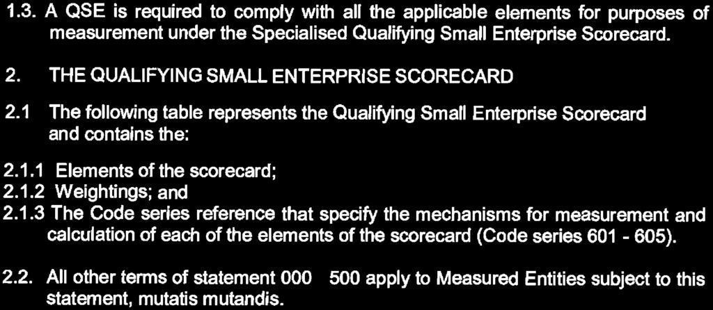 STAATSKOERANT, 24 FEBRUARIE 2016 No. 39726 75 1.3. A QSE is required to comply with all the applicable elements for purposes of measurement under the Specialised Qualifying Small Enterprise Scorecard.