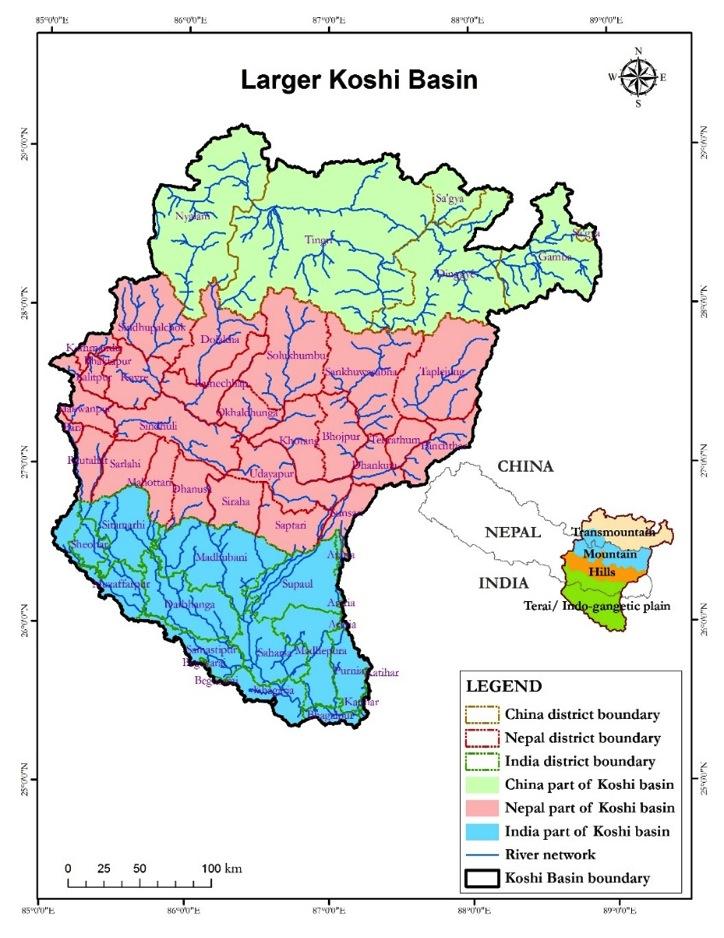 STUDY BASIN Koshi Basin (87,311 km 2 ): Transboundary basin, covering 4 physiographic regions.
