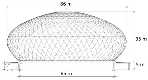 including P-Delta effect. Wind load acting on the dome was evaluated based on the design gridlines (Thai wind calculation guideline 1311-50 and ASCE- 05) and wind tunnel test.
