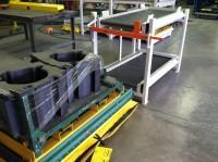 conveyor, wheel is inverted 180 degrees and is conveyed to