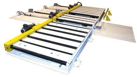 The conveyor and transfer cart are powered by MDR (Motorized Drive Rollers).