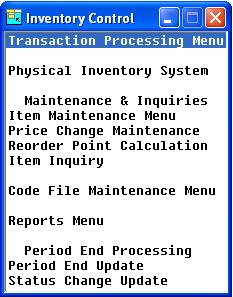 Inventory Control Main Menu Inventory Control Main Menu Introduction The Thoroughbred Solution-IV Inventory Control system is designed to help you track inventory transactions and inventory turnover,