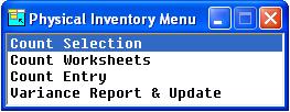 Physical Inventory Menu Physical Inventory Menu Introduction This menu gives access to the physical inventory system.