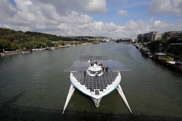 SOLAR PV TECHNOLOGY The Turanor PlanetSolar, the world's largest solar boat, travels on the Seine river in Sevres, outside Paris on Sept. 10, 2013.