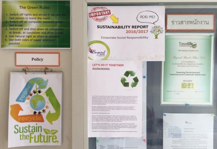 Signboard: Environmental Policy and Sustainability Report are available to all staff members,