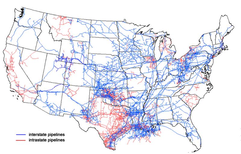 Map of US natural gas pipelines Across the US (lower 48), there are more than 210 pipeline