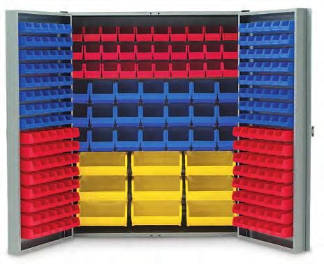 They are available with multiple sizes and multiple colors of LEWISBins, or with a combination of shelves and LEWISBins. All cabinets accommodate a variety of LEWISBins Part Bins.