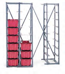 Metal Hopper Racks Maximize space utilization and provide easy access to containers and parts.