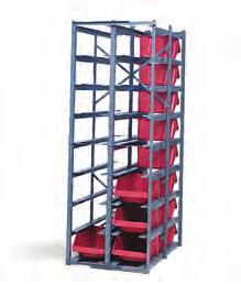 These racks, constructed of 14-gauge steel, offer 75 lb capacity per opening. Each rack is two columns wide and add-on units are available to expand width.
