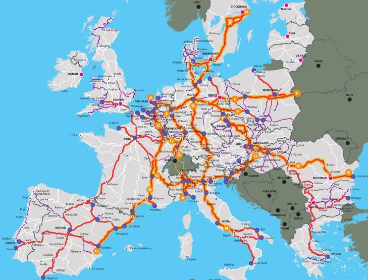 APPENDIX Figure 59 shows the deployment plan for ERTMS in Europe where red lines marks railways where ERTMS should be implemented at the latest by 2020.