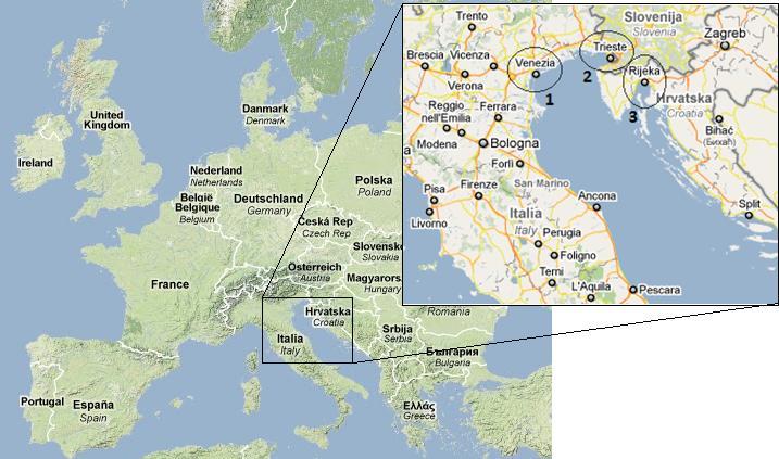 MAPPING OF GOODS FLOWS AND LOGISTIC NODES Figure 20 - Geographic location of northern Adriatic port areas (Google maps, http://maps.google.