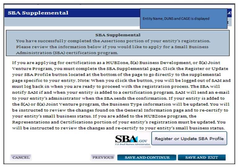 SAM s Interface with the SBA s DSBS All