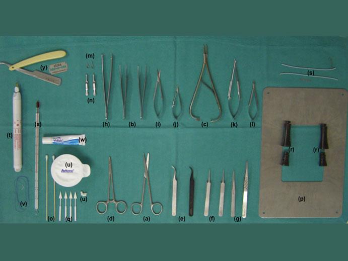 2 Basic Equipment for Microsurgical Experiment 17 Fig. 2.1 Basic set of instruments fibrin or collagen foam (u) or bipolar electro-cauter or much cheaper disposable thermal cauter (t).