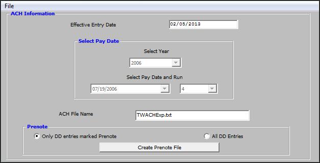 Creating a Prenote File Generally, before sending a live ACH file to the bank, it will be necessary to send them a prenote (test) file.