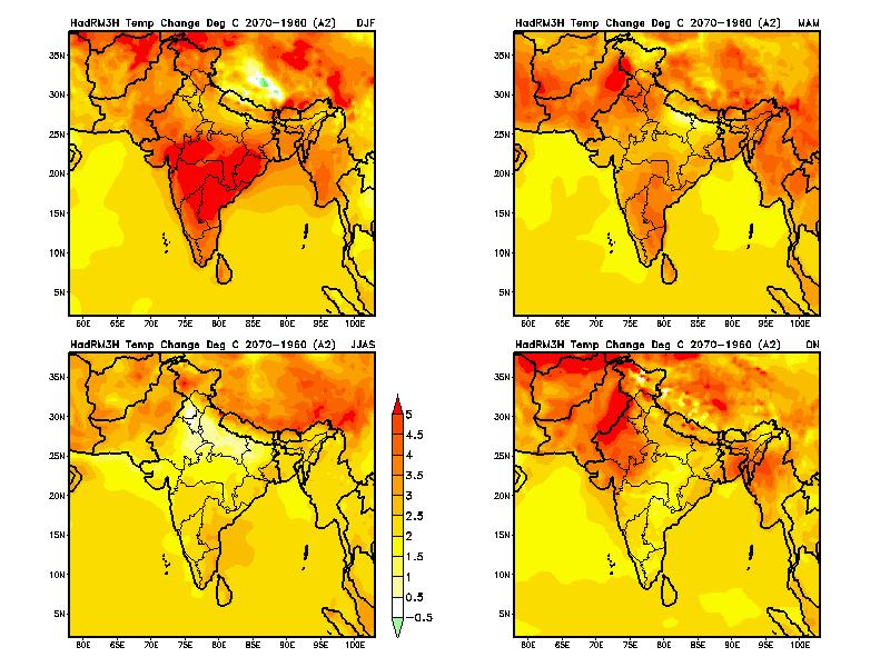 Temperature change by 2070: Hadley Centre PRECIS model results for southern Asia IPCC SRES A2 Scenario Krishna Kumar, Indian Institute of Tropical Meteorology, Pune, India Mitigation in