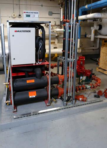 The smaller unit takes advantage of the condensing water from the tenant loops which run 24h per day.