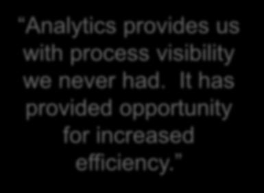 Analytics provides us with process visibility we never had.