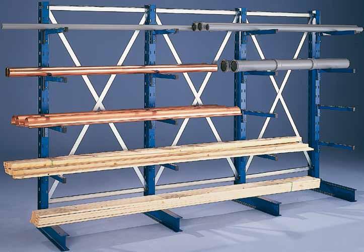 META MULTISTRONG Light Cantilever racks - Standard bays for "Light" rack for light load requirements for horizontal/vertical storage of long goods, and storage of timber strips and panels hot-rolled