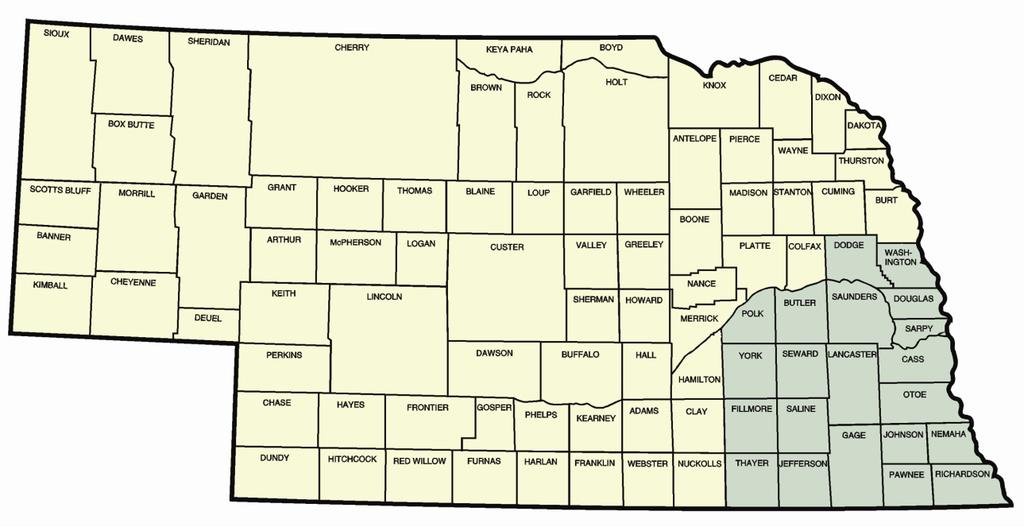 SESRC Technical Report Counties in Two Areas of the State Legend Within southeastern Nebraska Outside of southeastern Nebraska Q20.