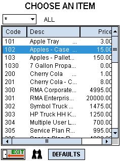 EXAMPLE With the option Prompt for Units on Case Prices selected, the following screen will be available on the handheld when a Multi-Unit item is selected: The Apples Cases item is selected from