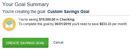 Savings Goal to finalize.