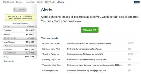 Step 11: Alerts To create an Alert, click on the Alerts tab within myplanner, then Add an Alert.