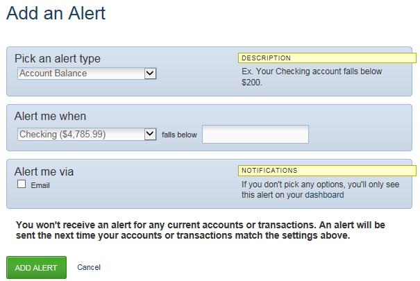 reminder, large transaction alert and specific store purchase alerts.