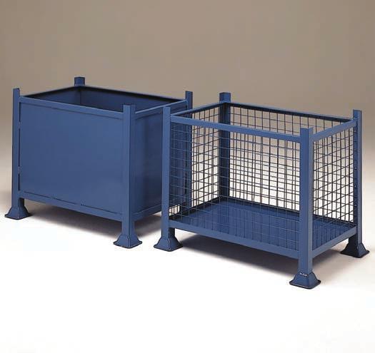 Pallets Box Pallets Ideal for stacking. Up to 1000kg capacity. Choice of mesh or steel sides. Powder coated dark blue. Starting from 200.10 Box Pallets Size W.D.H. Mesh Sides Steel Sides Price 610.