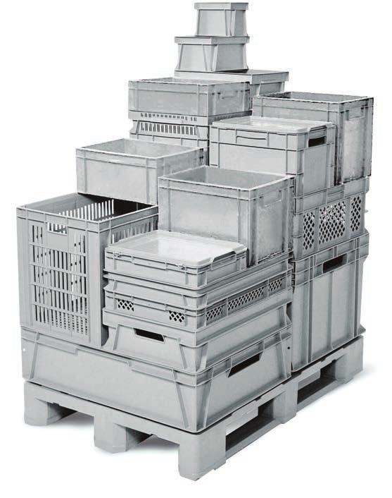 Containers Euro Containers Straight walls provide maximum volume Use many combinations of different size containers on one pallet Euro Containers Euro Containers - Integral Lids Attached lids for