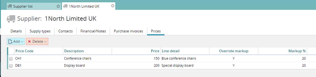 Purchasing Supplier prices These are now available in the browser interface (non-material only) Supplier prices can