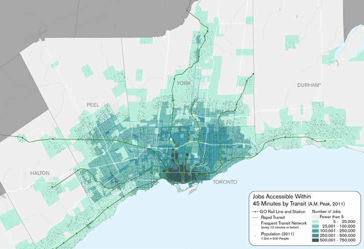 Figure 37: Number of Jobs Accessible within 45 minutes by Transit (2011) 56 *Data for Durham includes access by GO Transit only.