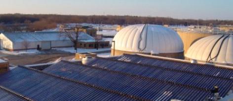 Hot-Water TES System Example Freedom Field, Rockford, IL Hot-water storage tanks (2,450 Gallons) store hot water produced by solar thermal panels (175,000 Btu/hr) during periods of