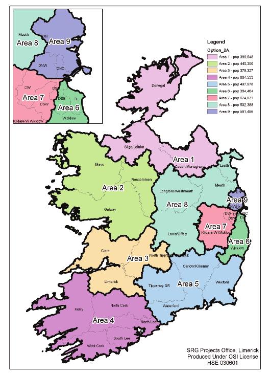6.6 Outcome of Option Appraisal and Recommended Option Area 8 Meath DW Area 7 W DSW Kildare/W Wicklow Area 9 C C DSC DSE DL Area 6 Wicklow Donegal Legend Option 2A v2 Option_2A Area 1 - pop 389,048