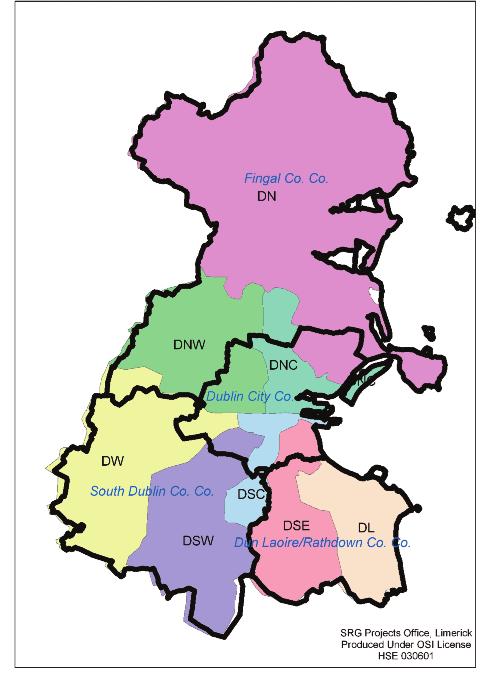 Option 4C This option is to show the 4 County Councils in Dublin overlaying the former Local Health Office Boundaries.