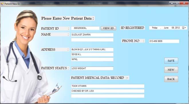 The GUI application that is running shows which patient is performing healthcare check up or other matter.