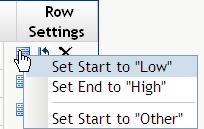 Start, End The starting and ending values that describe the range. To exclude the starting value, select the Exclude Start check box. To exclude the ending value, select the Exclude End check box.
